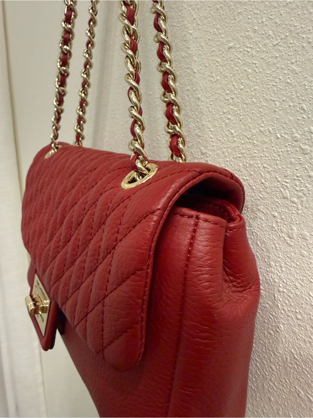 KARL LAGERFELD Quilted Red Leather Chain Shoulder Bag - Picture 5 of 10